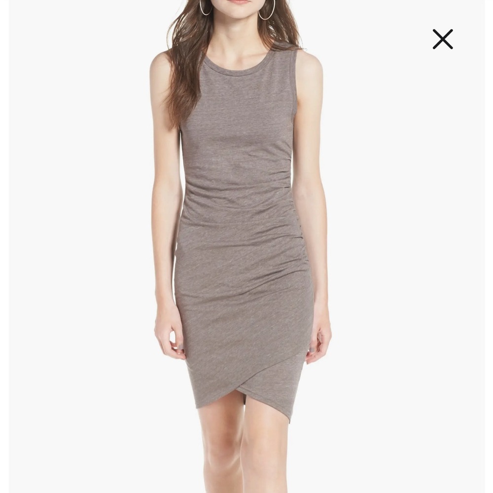 Leith Sleeveless Dress • Size S • Ruched Front, Tulip Hem • EUC